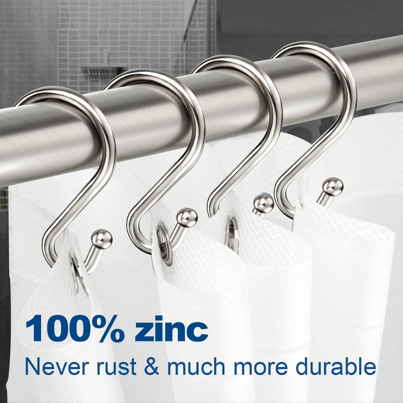 TOPROD Shower Curtain Hooks Rings, Zinc Alloy S Shaped Shower Hooks Rust Proof, Shower Curtain Hangers for Shower Curtain, Kitchen, Wardrobe & Garden, Brushed Nickel, Set of 12 - Image 2